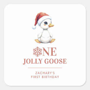 Custom One Jolly Goose December First Birthday Square Sticker
