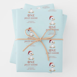 Custom One Jolly Goose December First Birthday Wrapping Paper Sheet