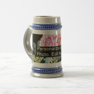 Custom One Photo Artwork Slogan Grey Blue Beer Stein