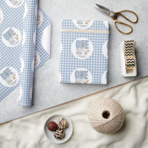 Custom One Silly Goose 1st Birthday Plaid Pattern Wrapping Paper