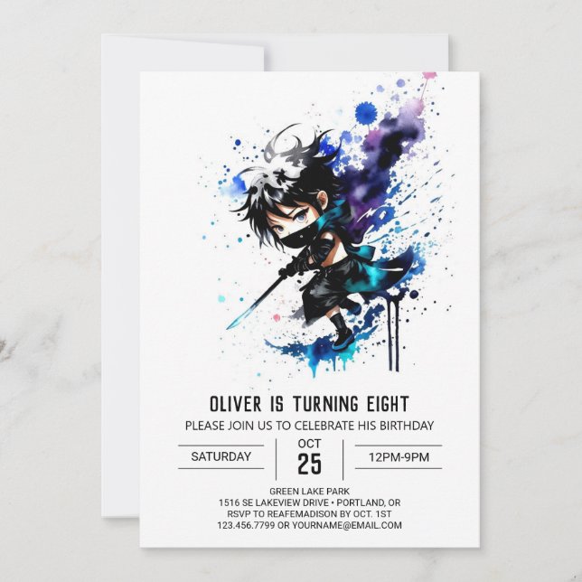 Custom Online Ninja Boy Digital Birthday Invitation (Front)