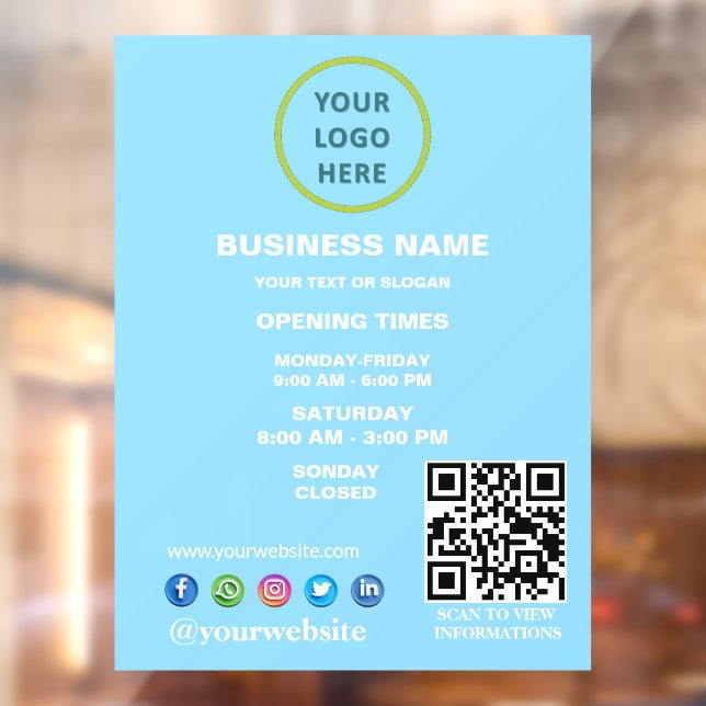 Custom Open Hours Business Logo QR Code Window Cling (Sheet 2)