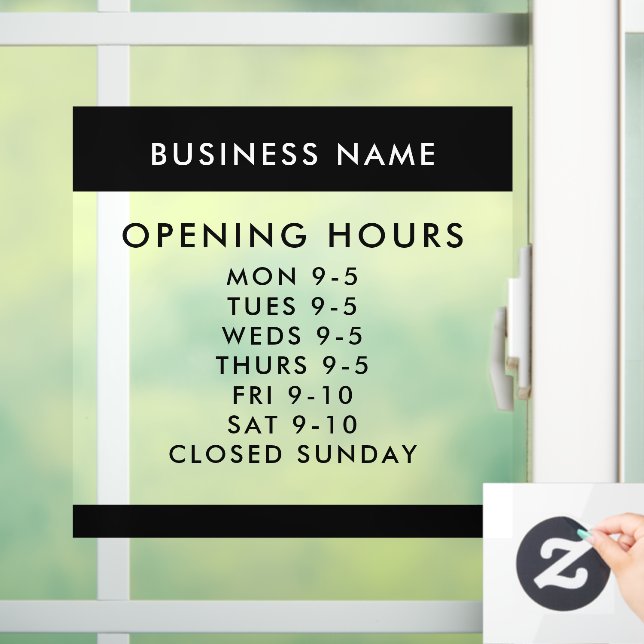 Custom Opening Hours Modern Minimalist Window Cling (Home)
