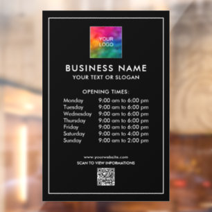 Custom Opening Times Company Logo QR Code Window Cling