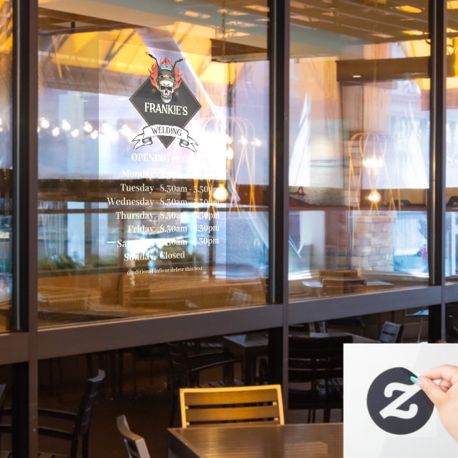 Custom Opening times Retro Welding workshop logo Window Cling (Restaurant Window)