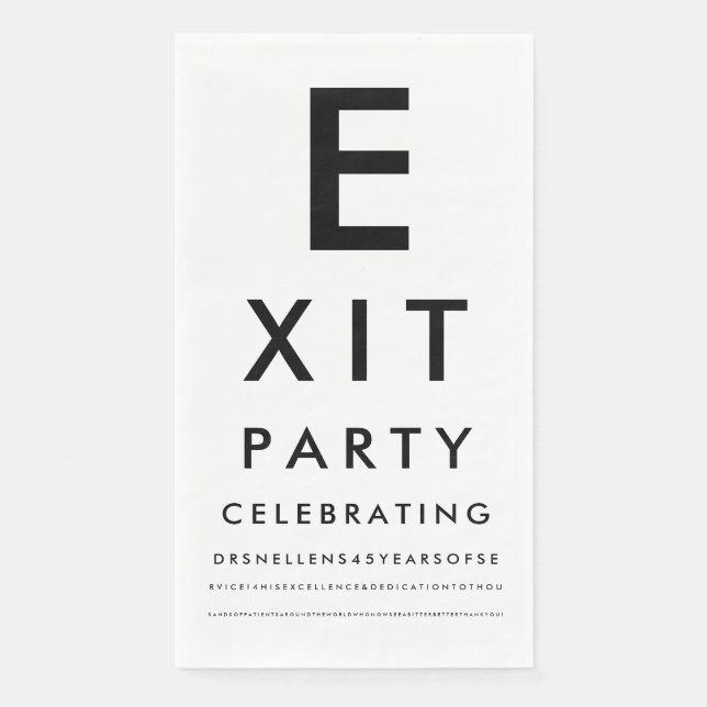 Custom Optometrist Reading Test Retirement Party Napkin (Front)