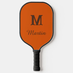 Custom orang and brown monogram name pickleball paddle