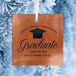 Custom Orange 2024 Graduation Keepsake Christmas Glass Ornament<br><div class="desc">This orange custom senior graduation Christmas ornament gift features chic black typography under a high school or college name for the class of 2024. Customize with your graduating year under the black script for a great personalized graduate present.</div>