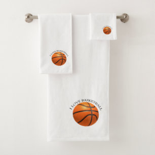 Custom orange and black leather basketball bath towel set