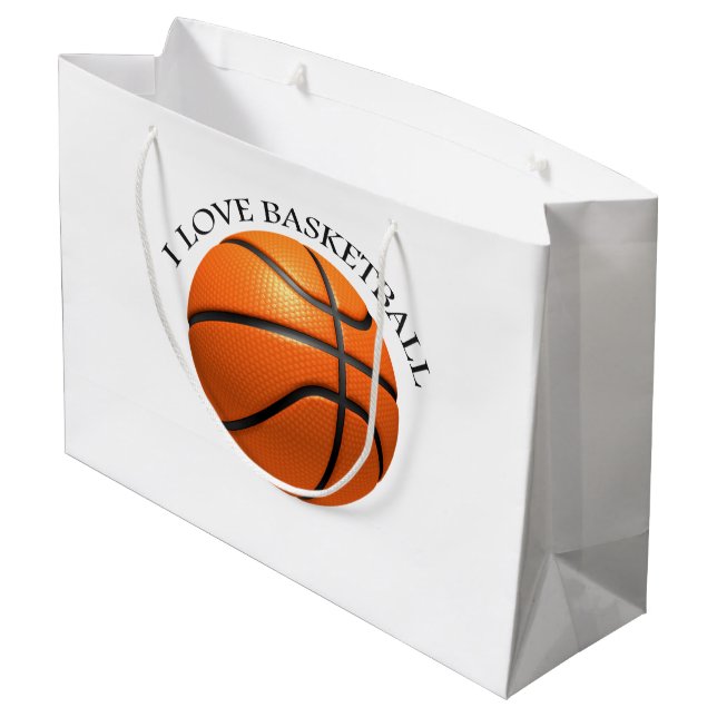 Custom orange and black leather basketball large g large gift bag (Back Angled)