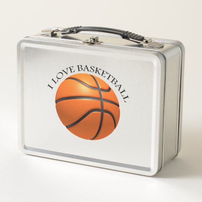 Custom orange and black leather basketball metal lunch box (Front)