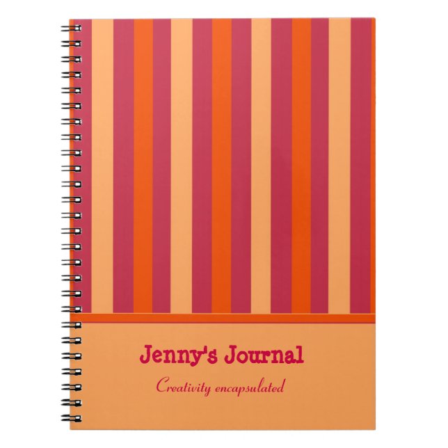 Custom Orange and Cranberry Striped Notebook (Front)