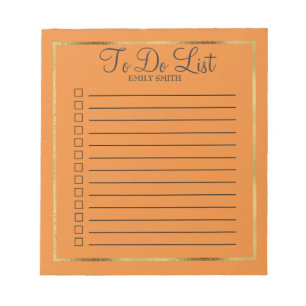 Custom Orange and Gold To Do Notepad