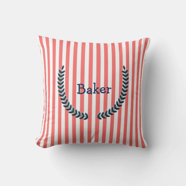Custom Orange and White Striped Throw Pillow (Front)
