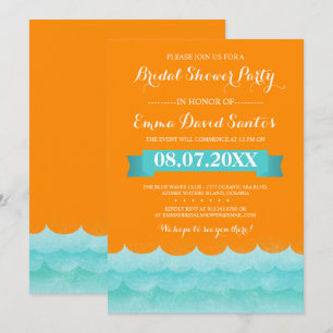 Custom Orange At Sea Nautical Bridal Shower Invitation
