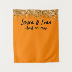 Custom Orange Black Gold Wedding Photo Booth Prop Tapestry