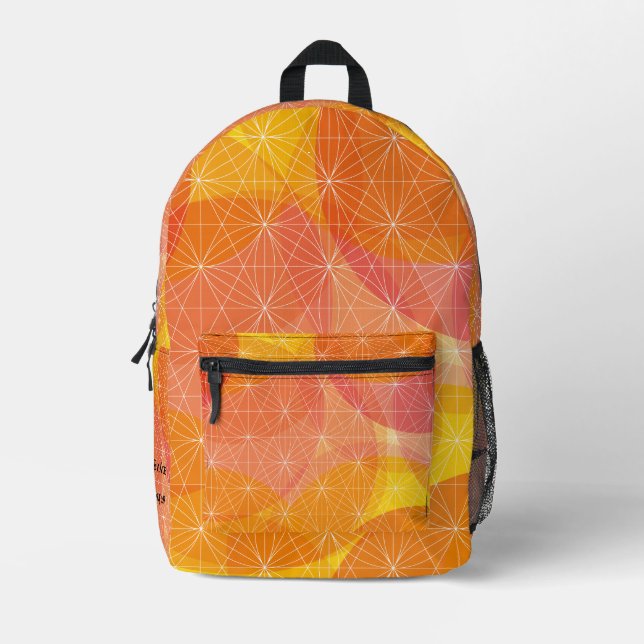 Custom Orange Colourful Geometric Pattern Aestheti Printed Backpack (Front)
