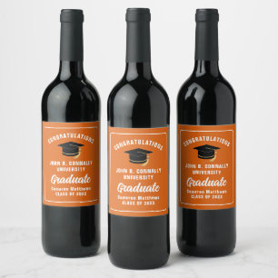 Custom Orange Congratulations Graduation Party Wine Label