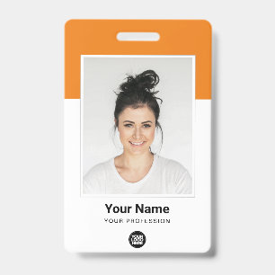 Custom Orange Employee Large Photo, BarCode, Name Badge