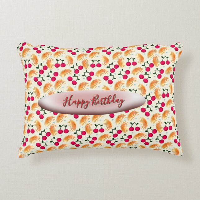 Custom Orange Floral Cherry Pattern  Accent Pillow (Front)