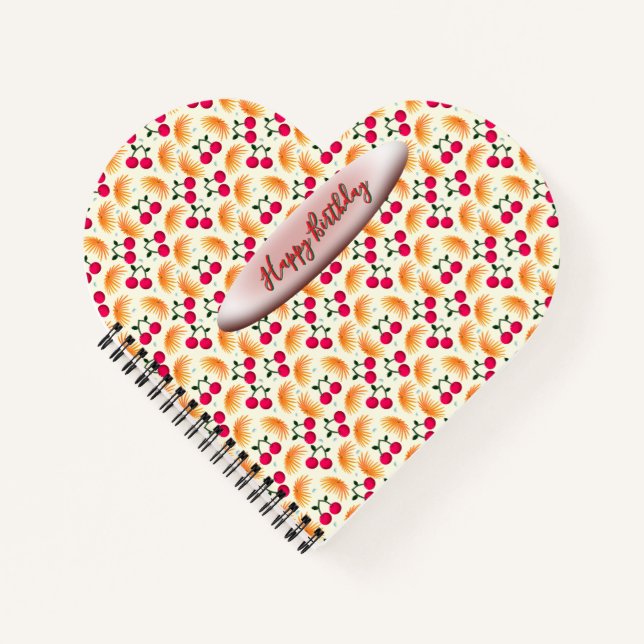 Custom Orange Floral Cherry Pattern Notebook (Front)