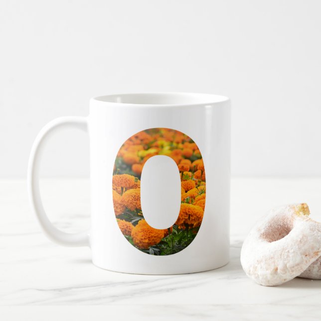 Custom orange Floral O Initial and Name Mug (With Donut)