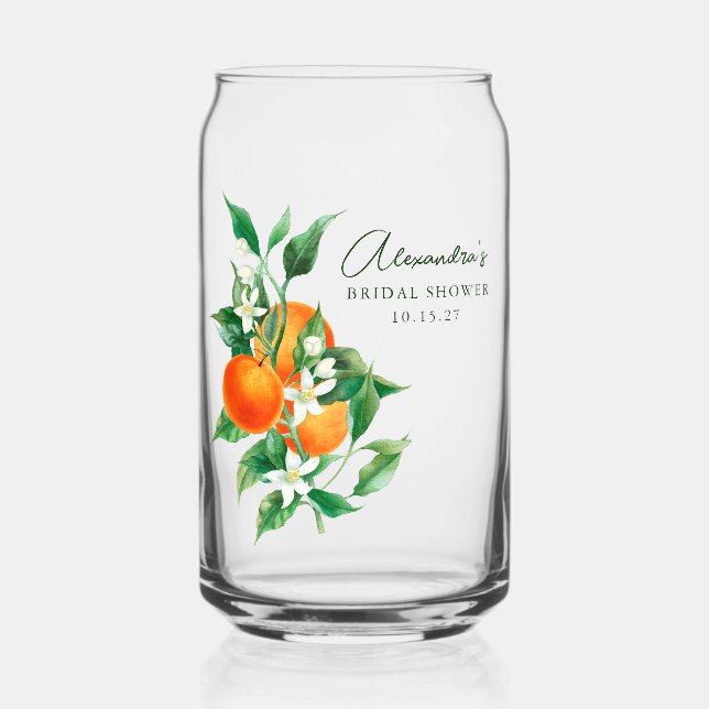 Custom Orange Fruit Botanical Bridal Shower Favour Can Glass (Front)
