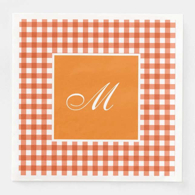Custom Orange Gingham Plaid Napkin (Front)