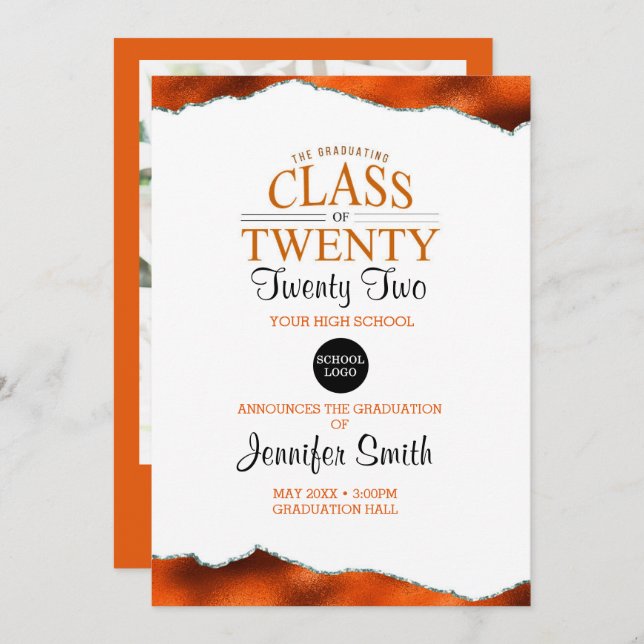 Custom Orange Graduation Invite with Back Photo (Front/Back)