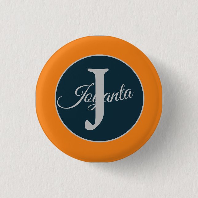 Custom  orange greay blue Monogram Elegant 1 Inch Round Button (Front)