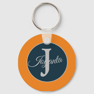 Custom orange greay blue Monogram Elegant Keychain