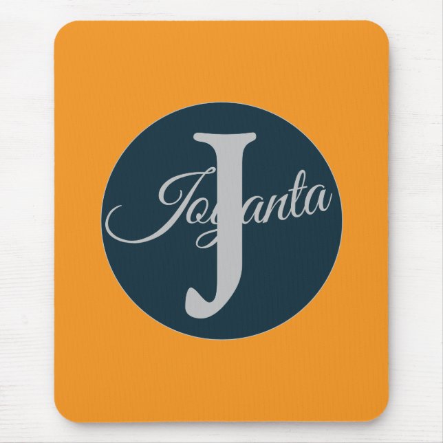 Custom  orange greay blue Monogram Elegant Mouse Pad (Front)
