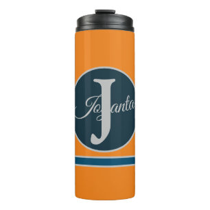 Custom orange greay blue Monogram Elegant Thermal Tumbler
