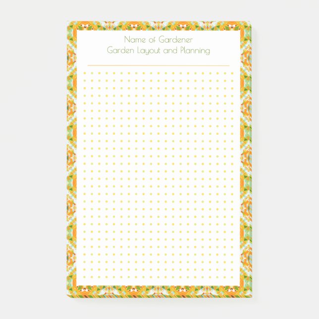 Custom Orange Green Dot Grid Garden Layout Planner Post-it Notes (Front)
