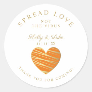 Custom Orange Heart Wedding Sanitizer Hands Classic Round Sticker