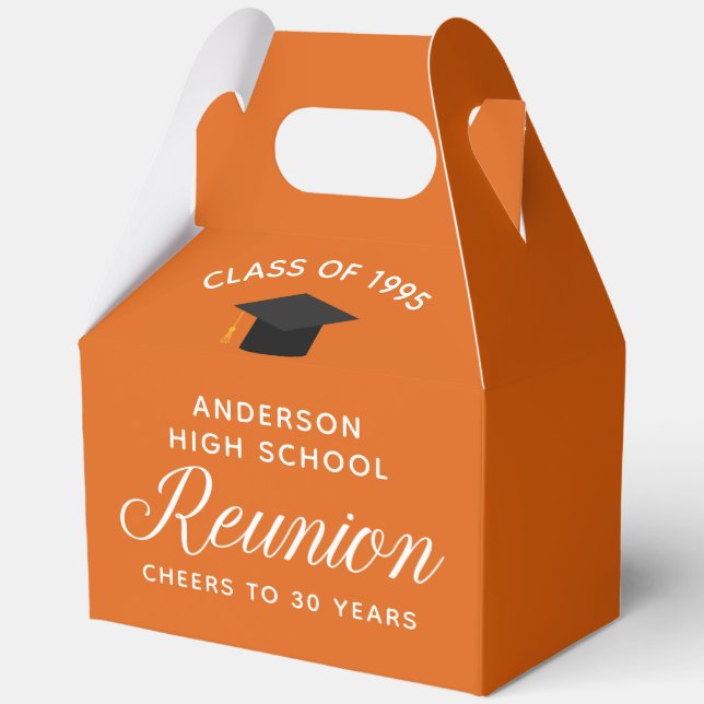 Custom Orange High School Alumni Reunion Party Favor Box (Front)