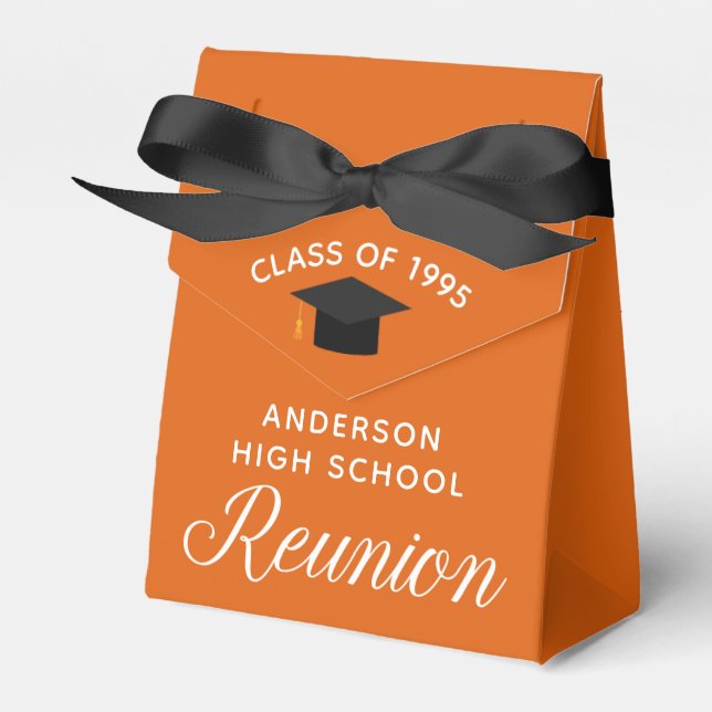 Custom Orange High School Reunion Party Favor Box (Front Side)