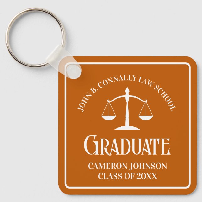 Custom Orange Law School Graduation Keepsake Keychain (Front)