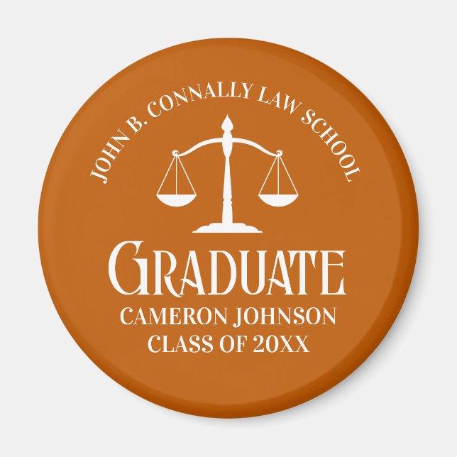 Custom Orange Law School Graduation Party Magnet (Front)