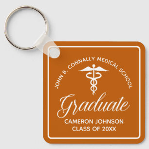 Custom Orange Medical School Graduation Keepsake Keychain