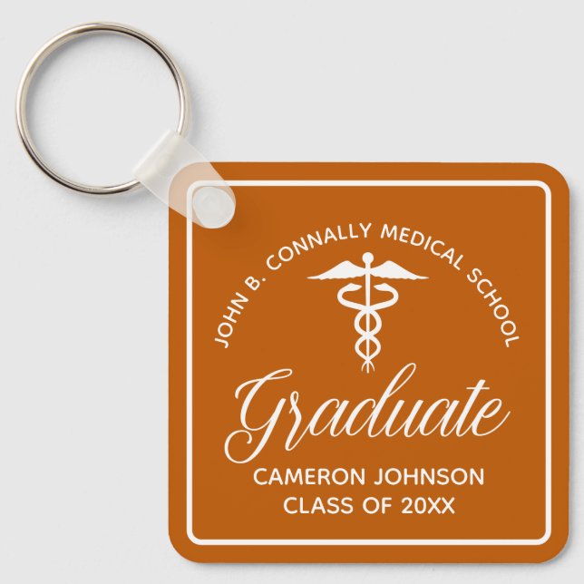 Custom Orange Medical School Graduation Keepsake Keychain (Front)
