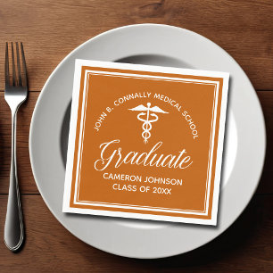 Custom Orange Medical School Graduation Party Napkin