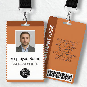 Custom Orange Modern Photo Employee Name Barcode Badge
