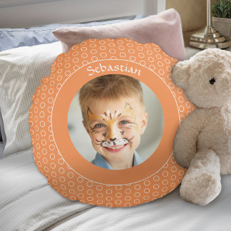 Custom Orange Photo Frame Round Pillow