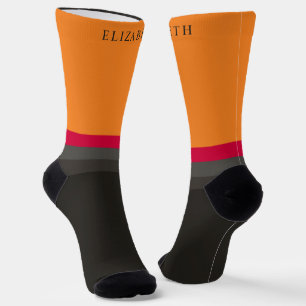 Custom Orange Pink Grey Black Colour Block Socks