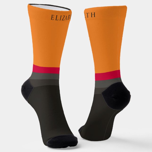 Custom Orange Pink Grey Black Colour Block Socks (Angled)