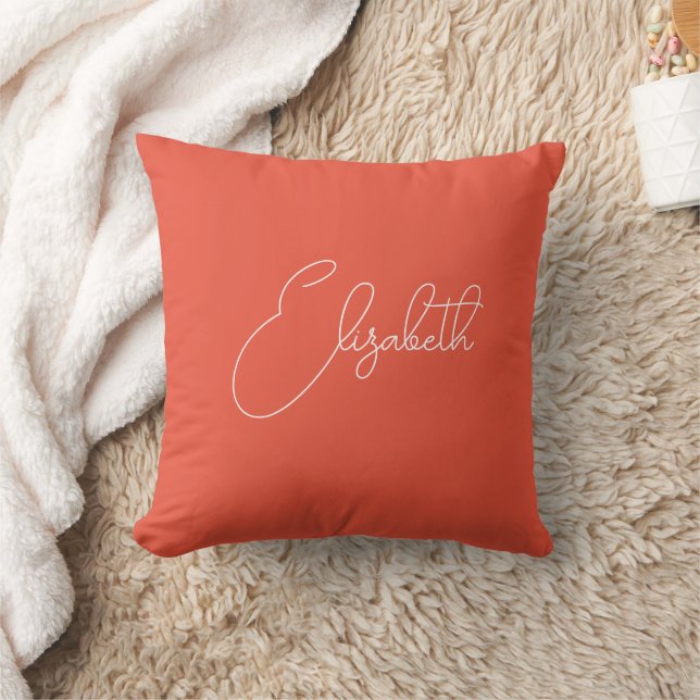 Custom Orange Red Template Your Own Name Throw Pillow (Blanket)