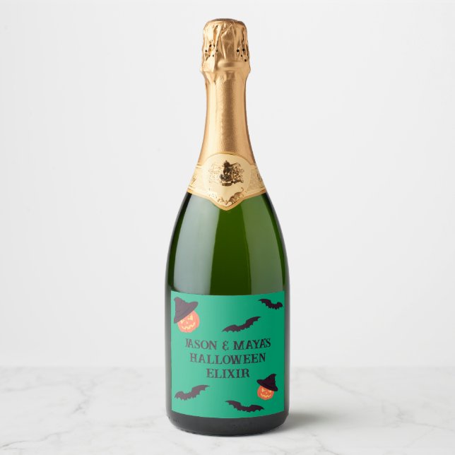 Custom Orange Retro Pumpkin Halloween Sparkling Wine Label (Front)