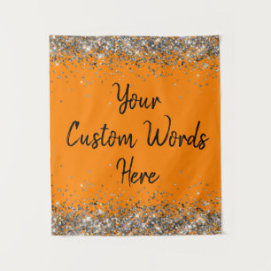 Custom Orange Silver Personalized Birthday Party Tapestry