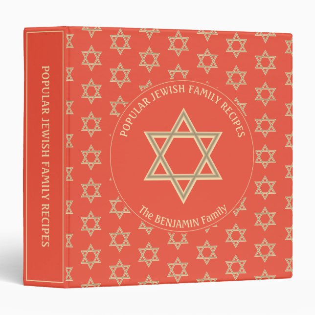 Custom Orange Star of David JEWISH FAMILY RECIPES  Binder (Front/Spine)